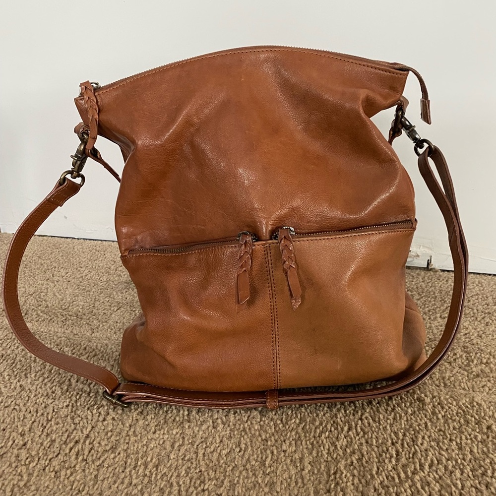 Fat Face genuine leather shoulder/crossbody bag in saddle brown